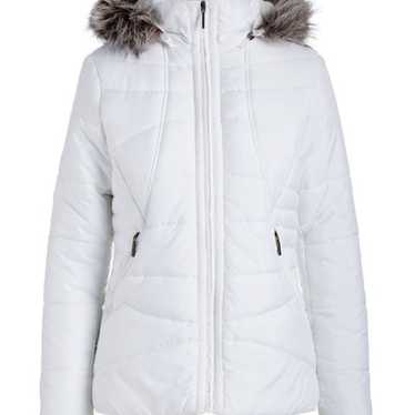 White Faux Fur-Lined Hooded Puffer Jacket - Women… - image 1