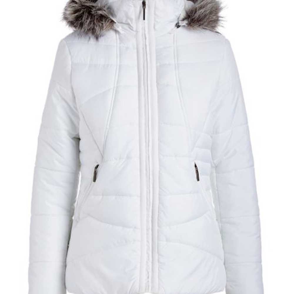 White Faux Fur-Lined Hooded Puffer Jacket - Women… - image 2