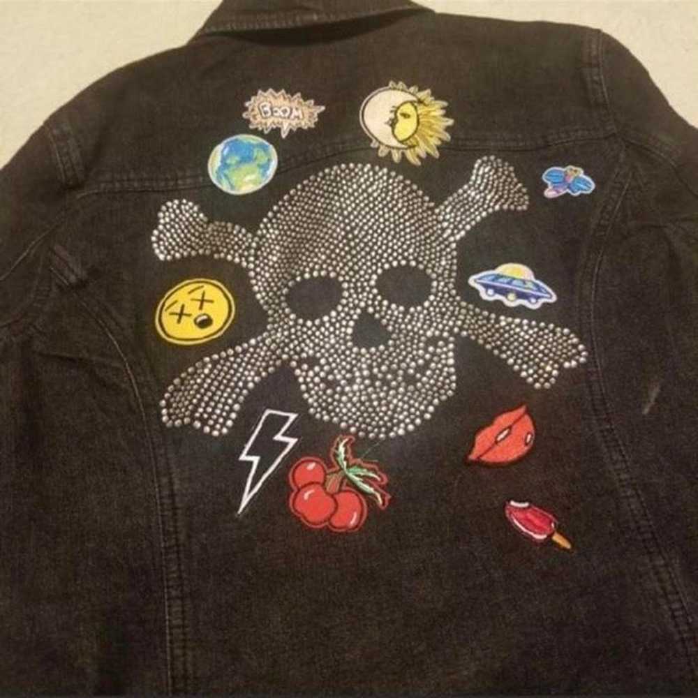 Patched denim jacket, Jean jacket, skull patch, t… - image 1
