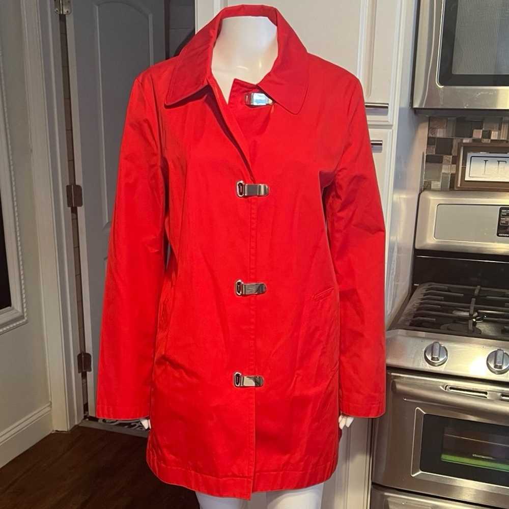 Michael Kors Red Hooded Raincoat W/ Metal Toggle … - image 1