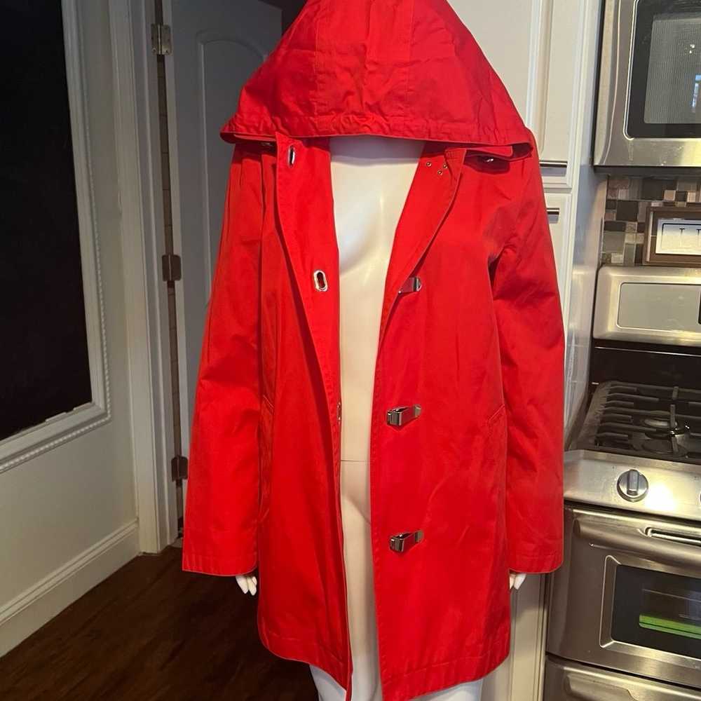 Michael Kors Red Hooded Raincoat W/ Metal Toggle … - image 4