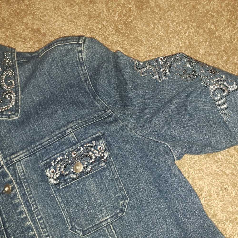 Vintage Large Denim Jacket  with Swarovski crysta… - image 11