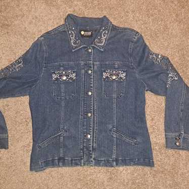 Vintage Large Denim Jacket  with Swarovski crysta… - image 1