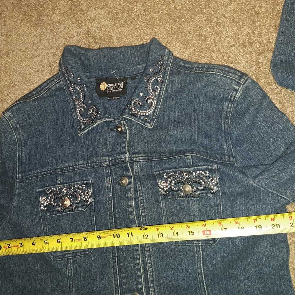 Vintage Large Denim Jacket  with Swarovski crysta… - image 8