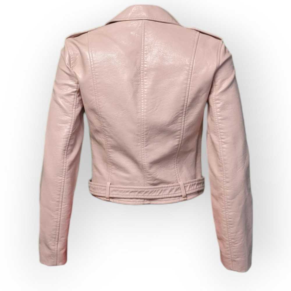 Zara Basic Baby Pink Motorcycle Faux Leather Jack… - image 5