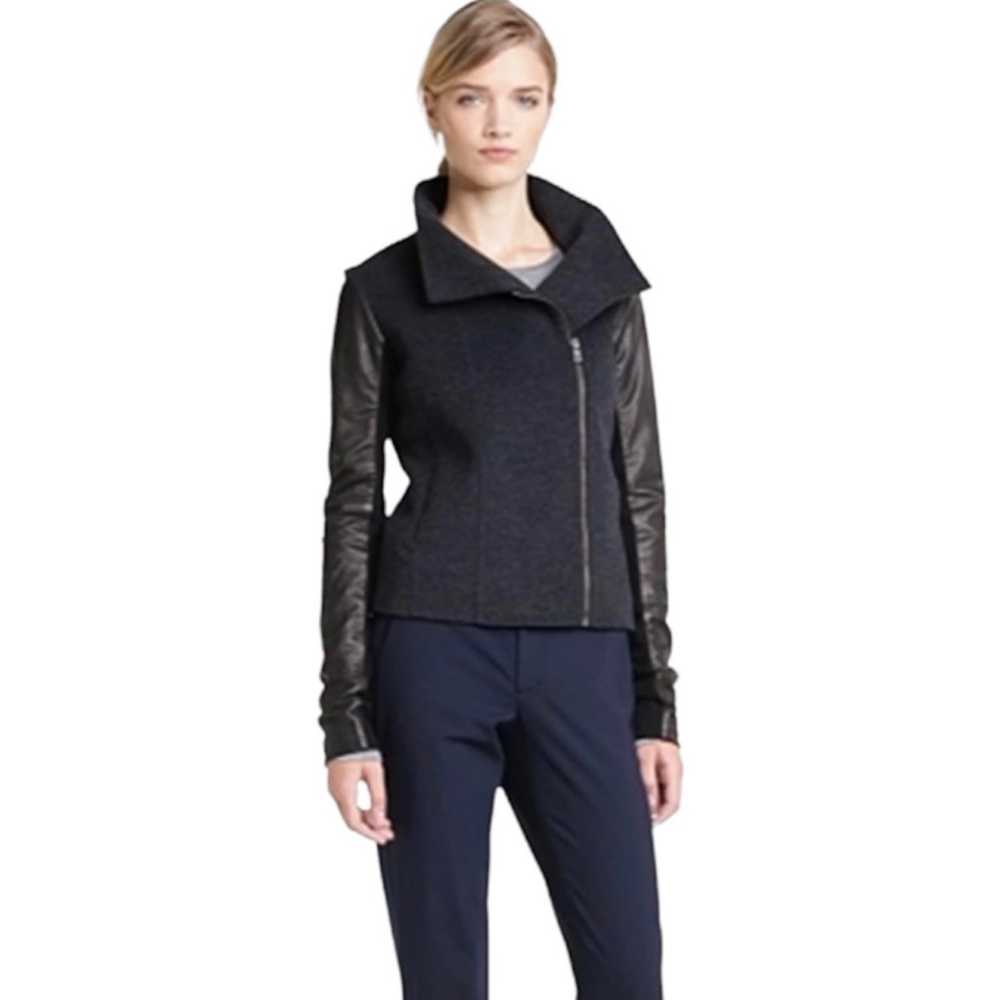 Vince Moto Jacket Wool Leather Combo Long Sleeve … - image 12