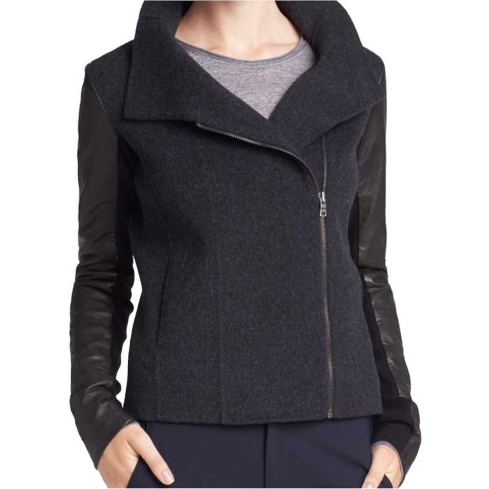 Vince Moto Jacket Wool Leather Combo Long Sleeve … - image 1