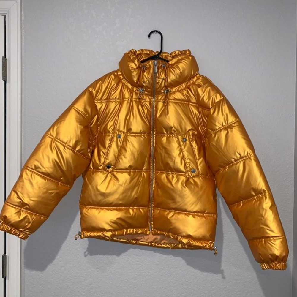 NEW Zara Gold Metallic Puffer Jacket Coat Small - image 2