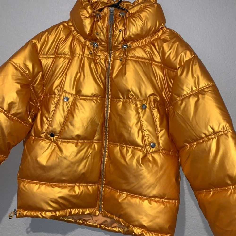 NEW Zara Gold Metallic Puffer Jacket Coat Small - image 3