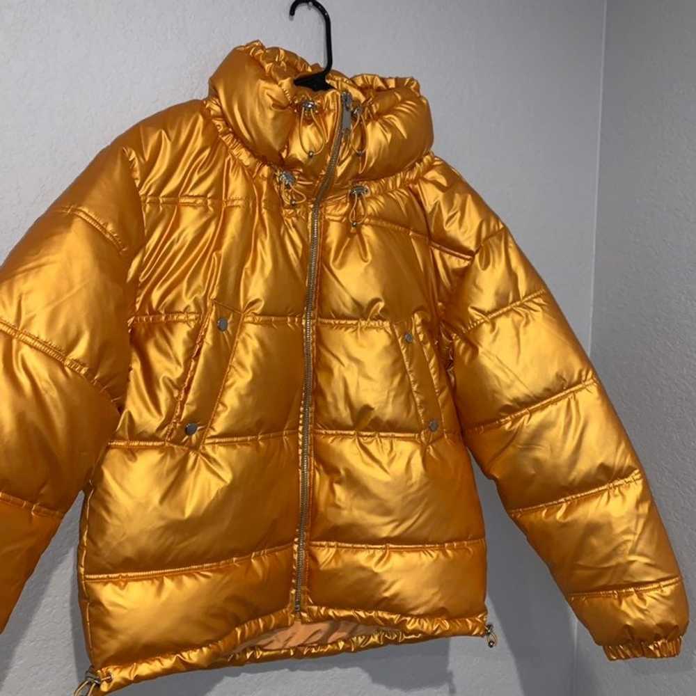 NEW Zara Gold Metallic Puffer Jacket Coat Small - image 5