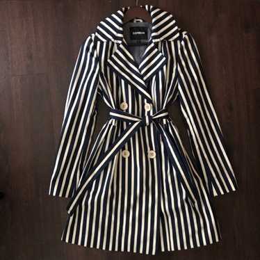 Express Blue White Belted Trench Coat - image 1