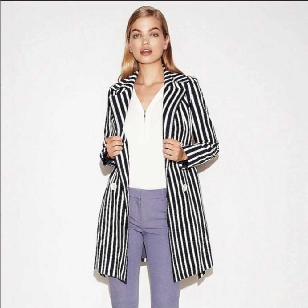 Express Blue White Belted Trench Coat - image 2