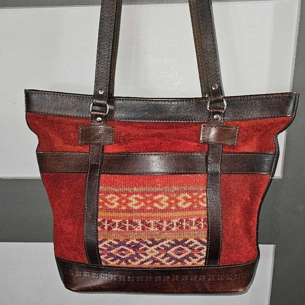 Vintage Bolivian Red Suede and Brown Tooled Leath… - image 12