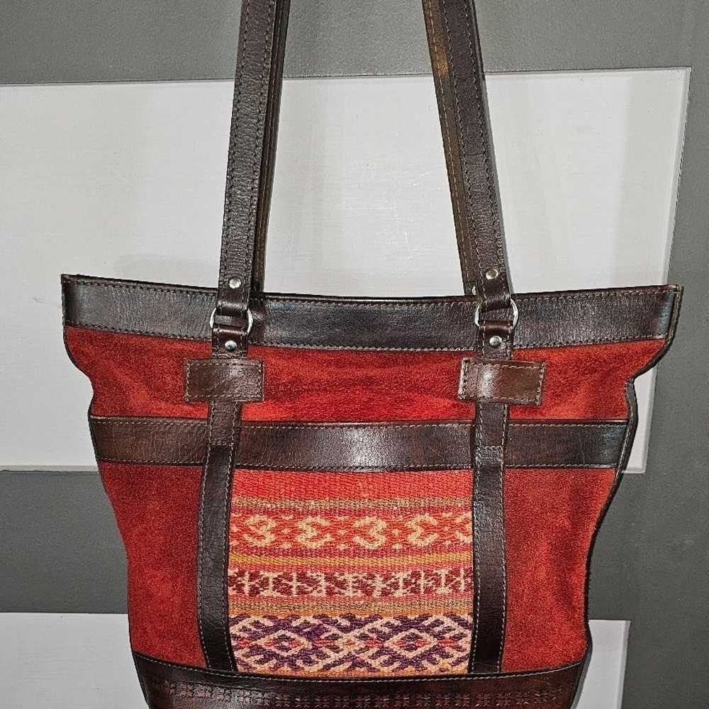 Vintage Bolivian Red Suede and Brown Tooled Leath… - image 2