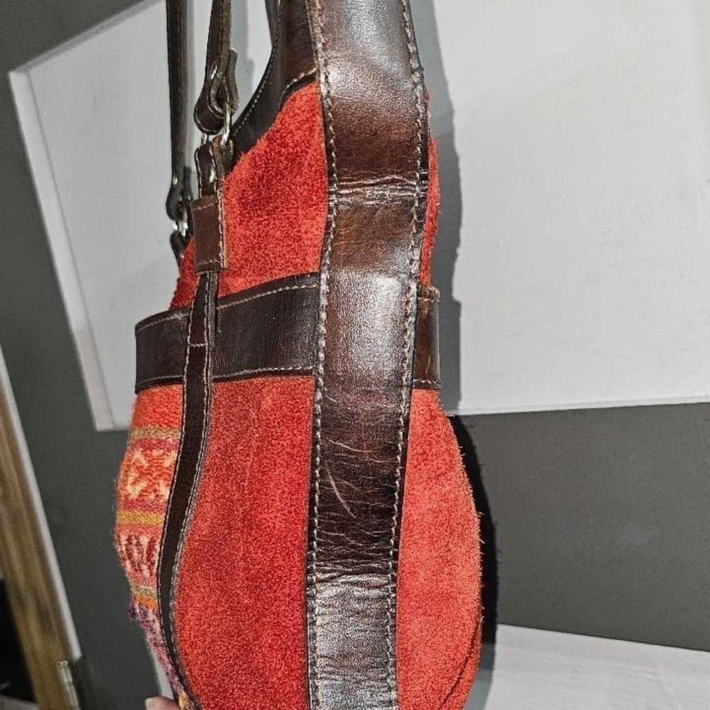 Vintage Bolivian Red Suede and Brown Tooled Leath… - image 3