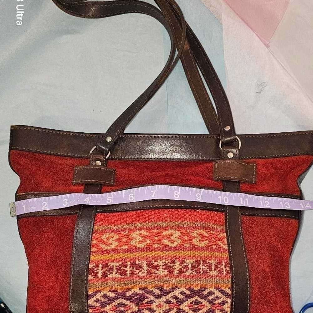 Vintage Bolivian Red Suede and Brown Tooled Leath… - image 8