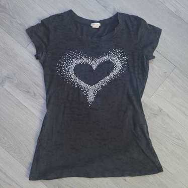 Y2K bedazzled heart baby tee short sleeved small … - image 1