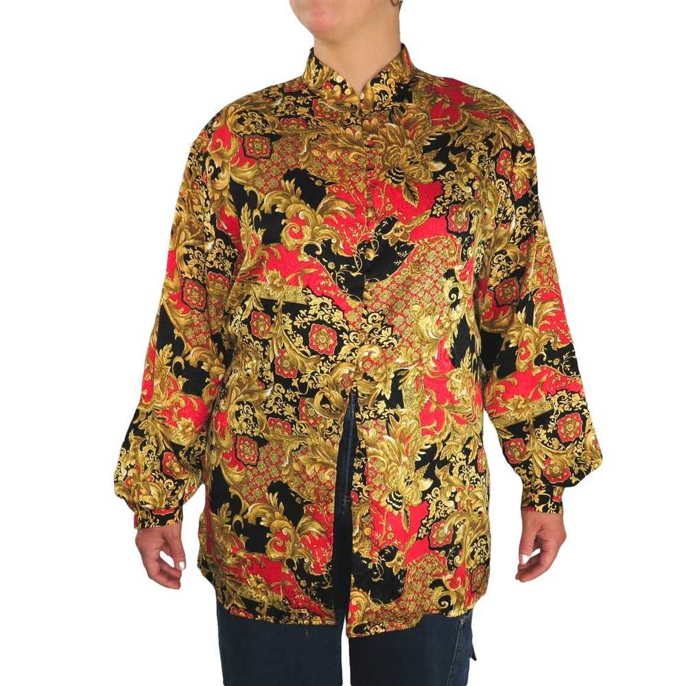Tess Vintage Blouse Gold Black and Red Regal Butt… - image 1