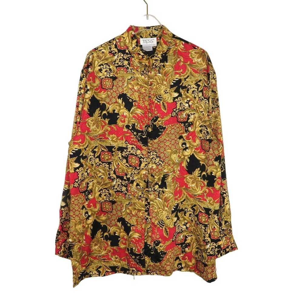 Tess Vintage Blouse Gold Black and Red Regal Butt… - image 3