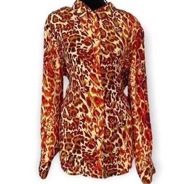 Multicolored Animal Print Long Sleeve Button Fron… - image 1