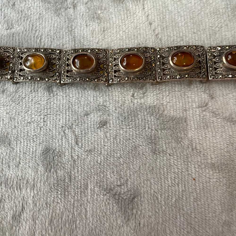 Stunning sterling, Amber, Marcasite panel vintage… - image 3