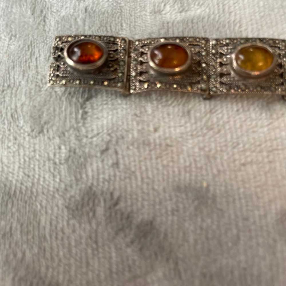 Stunning sterling, Amber, Marcasite panel vintage… - image 4