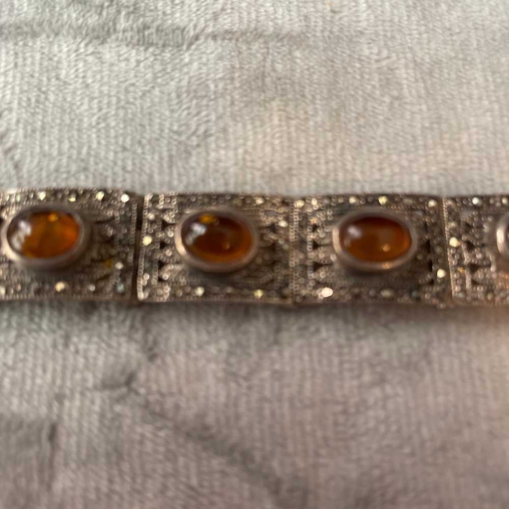 Stunning sterling, Amber, Marcasite panel vintage… - image 5