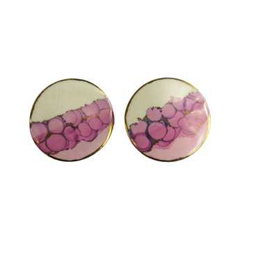 1980s Vintage Earrings Pink Abstract Watercolor C… - image 1