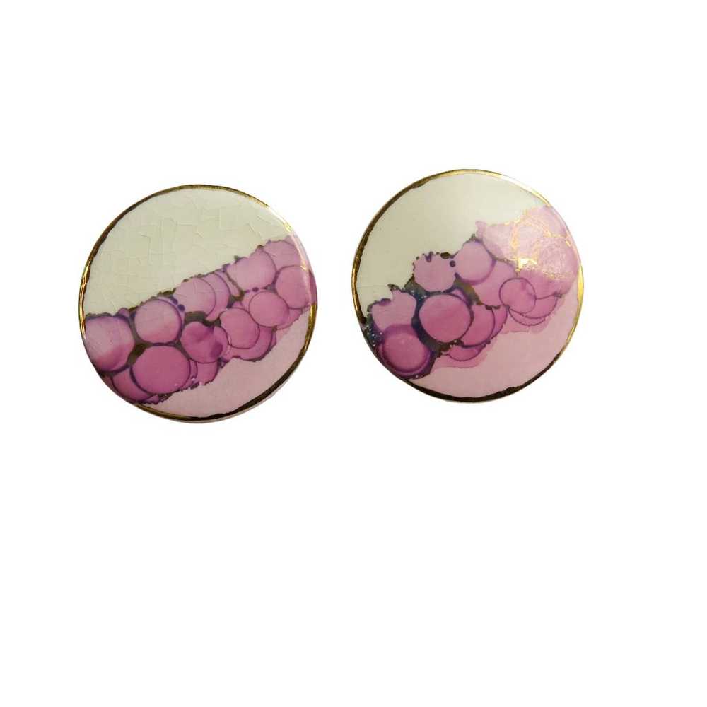 1980s Vintage Earrings Pink Abstract Watercolor C… - image 2