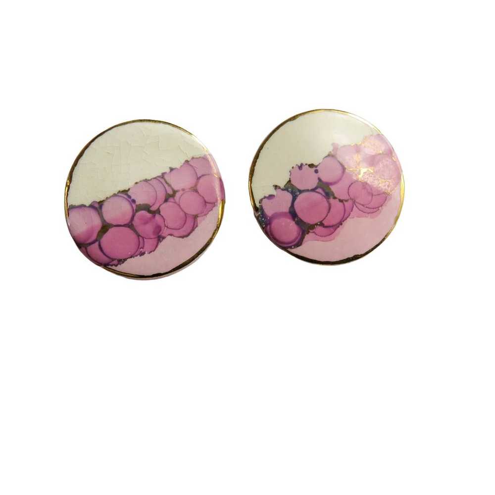 1980s Vintage Earrings Pink Abstract Watercolor C… - image 3