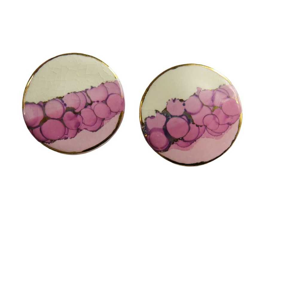 1980s Vintage Earrings Pink Abstract Watercolor C… - image 4