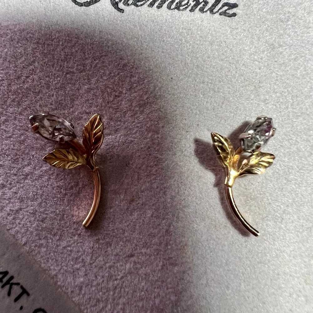 Vintage Krementz 14K Gold Earrings posts In Origi… - image 2