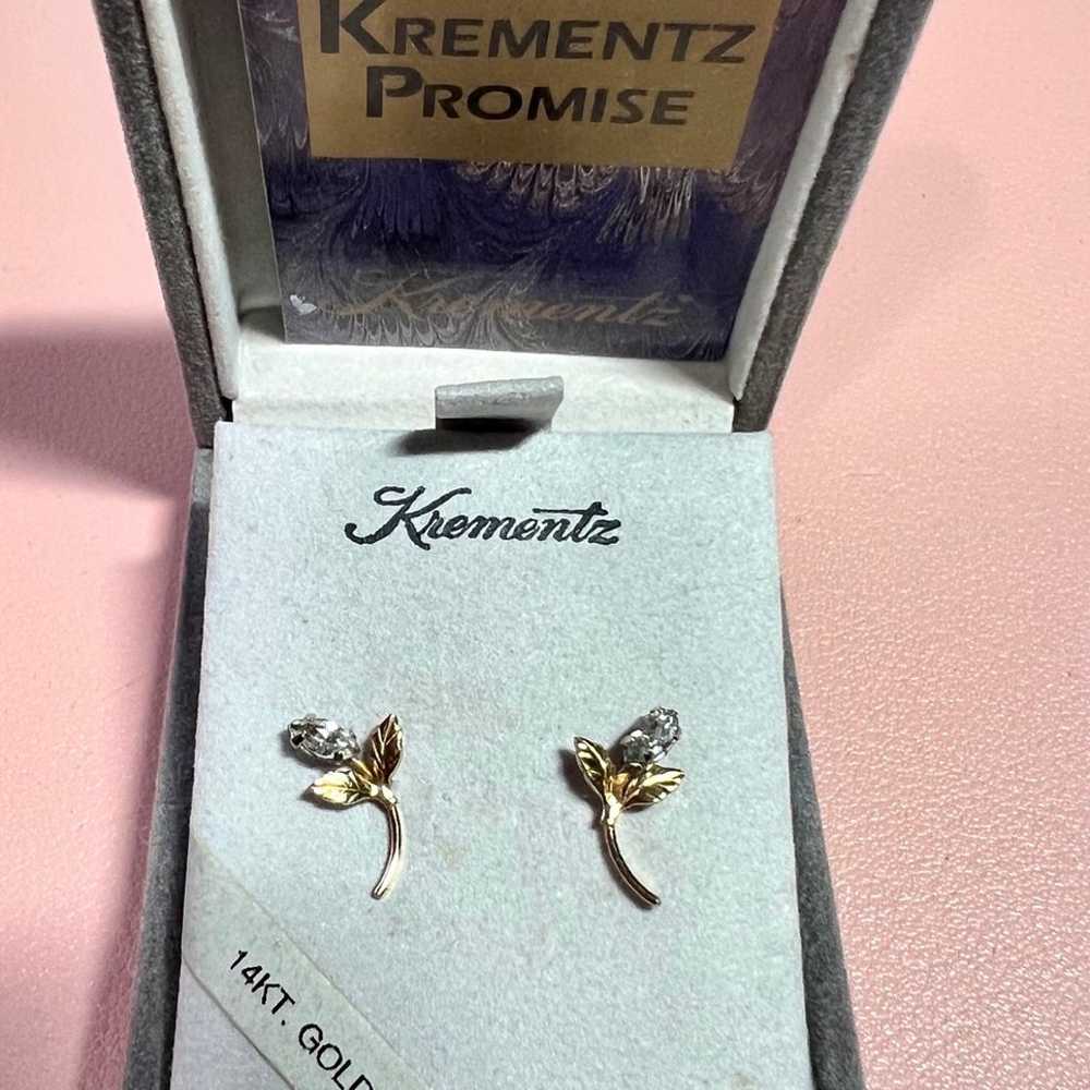 Vintage Krementz 14K Gold Earrings posts In Origi… - image 5
