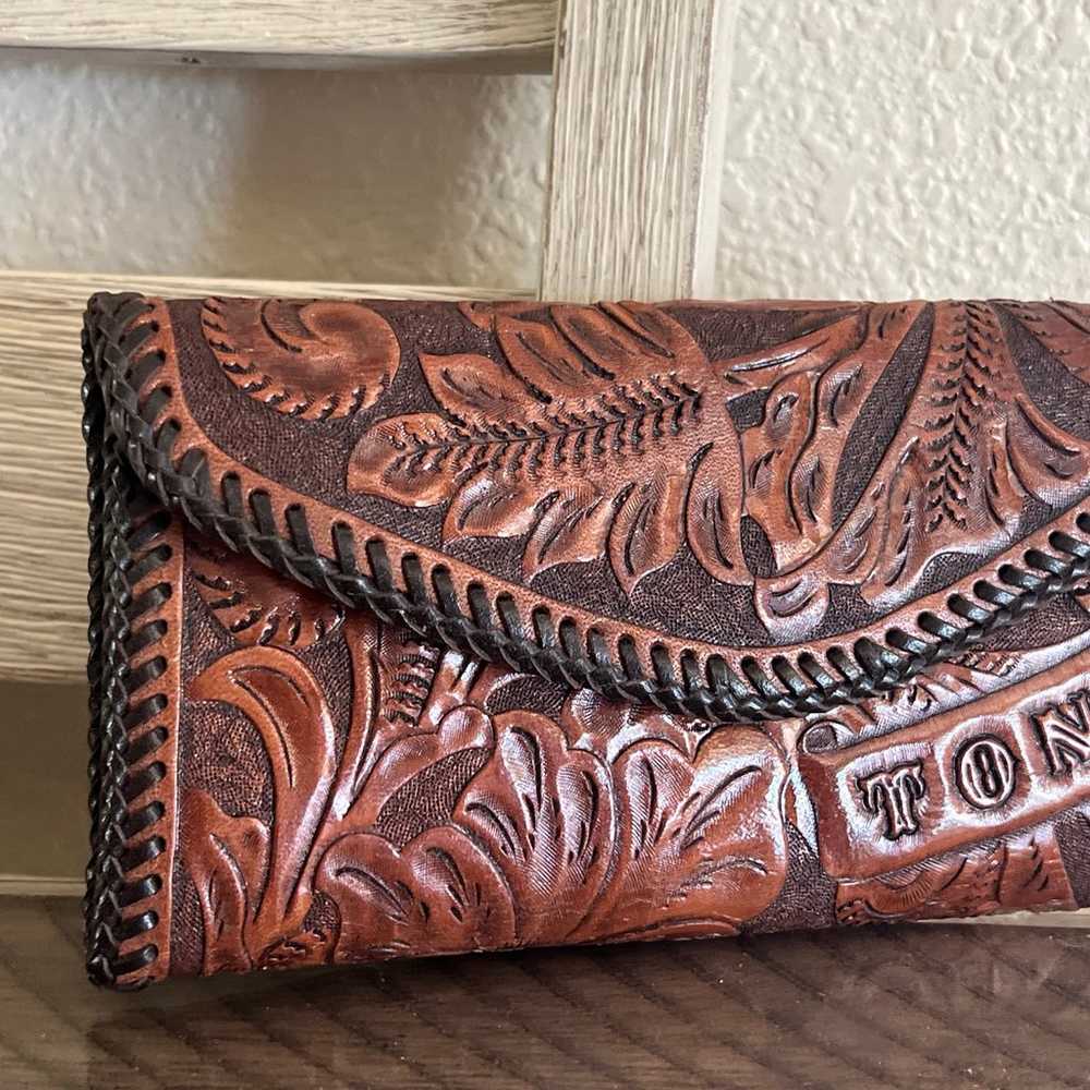 Vtg Leather Wallet Personalized Leather Carved Wa… - image 2