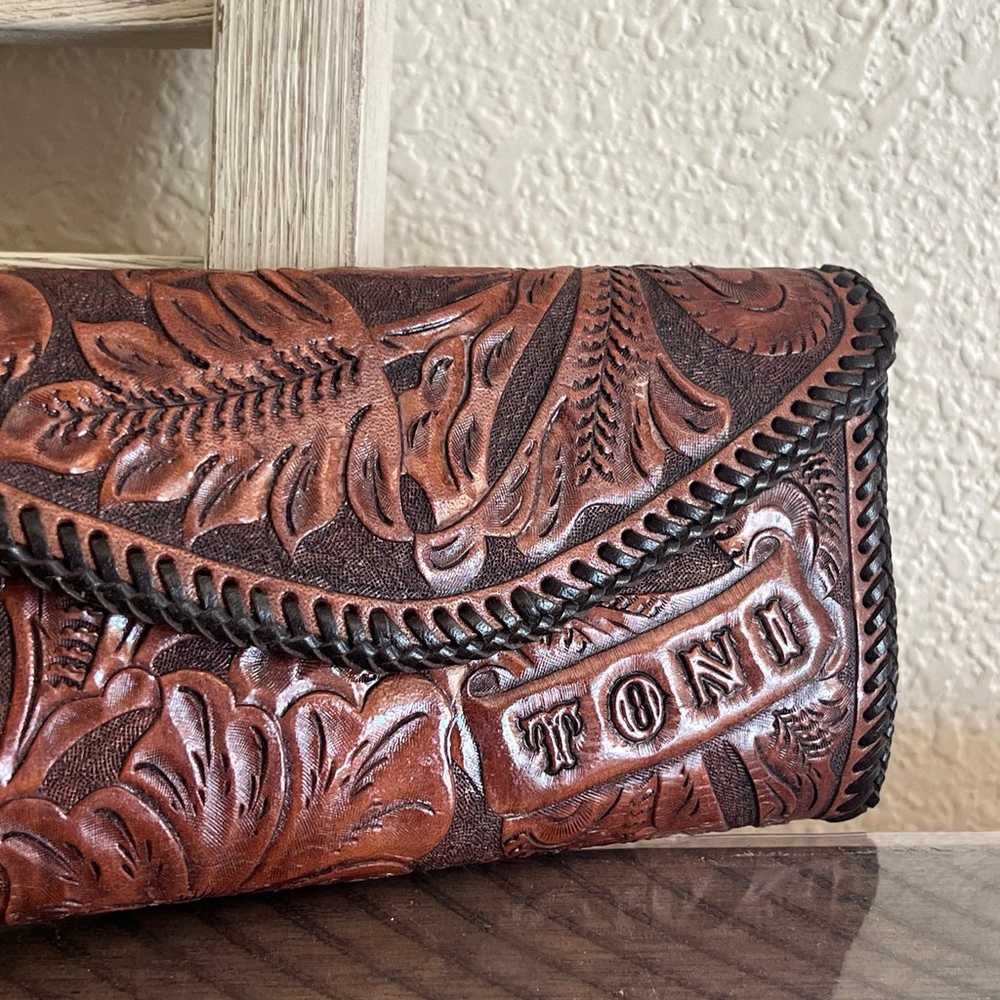 Vtg Leather Wallet Personalized Leather Carved Wa… - image 3