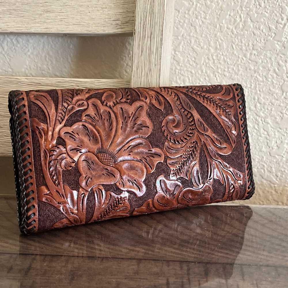 Vtg Leather Wallet Personalized Leather Carved Wa… - image 4