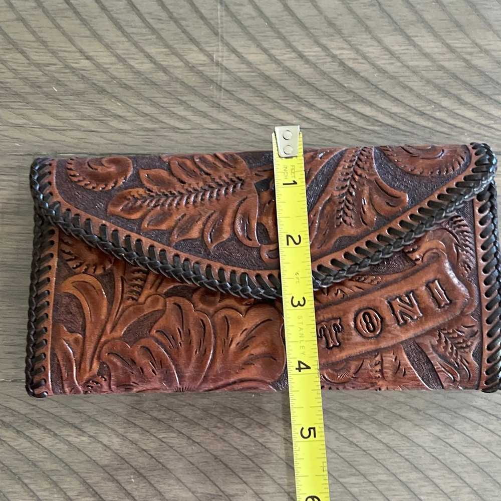 Vtg Leather Wallet Personalized Leather Carved Wa… - image 8