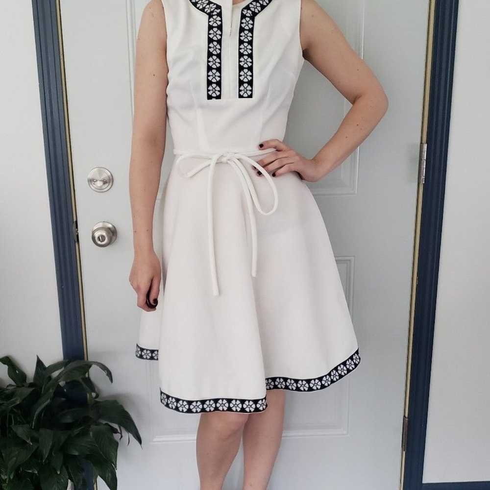 60s/70s White Polyester Dress with Black Accents - image 1