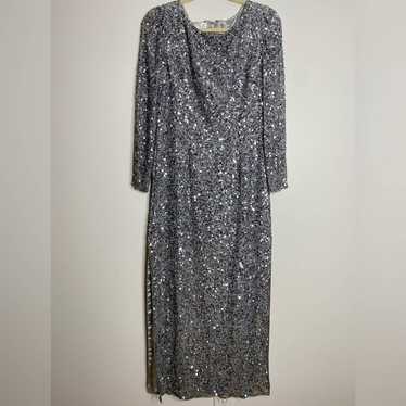 Vintage Scala Metallic Sequin Silk Maxi Gown 6