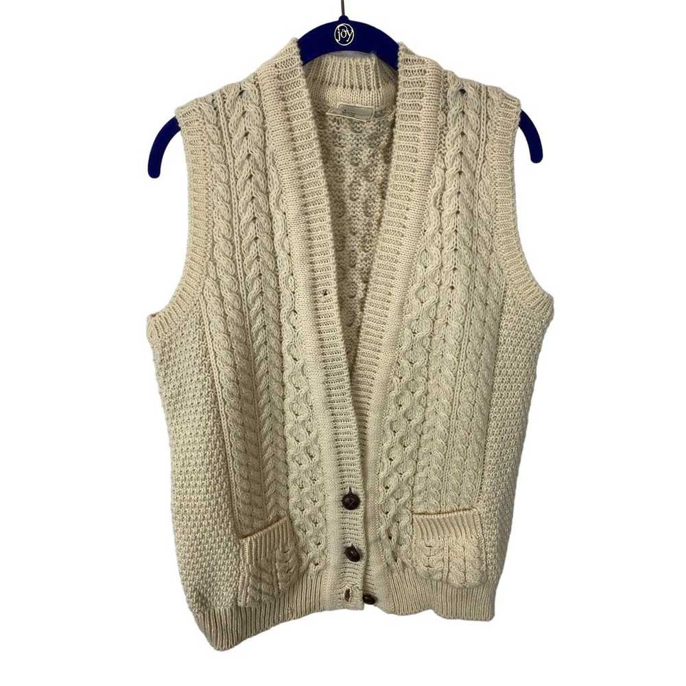 Vintage Aran Sweater Wool Irish Cableknit Long Ve… - image 4