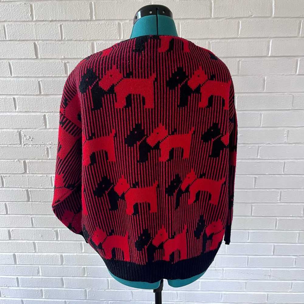 Vintage 80s red Scottie dog cardigan sweater - image 2