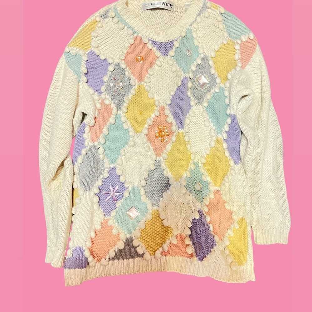 Super cute vintage needles & yarn pastel sweater … - image 1