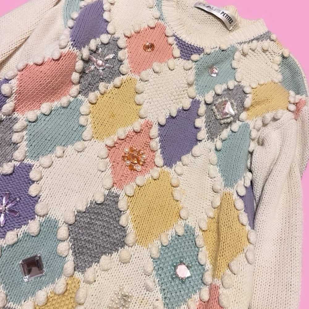 Super cute vintage needles & yarn pastel sweater … - image 2