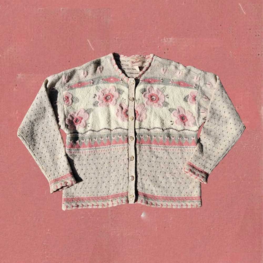 Woolrich vintage floral cardigan in pink and neut… - image 1