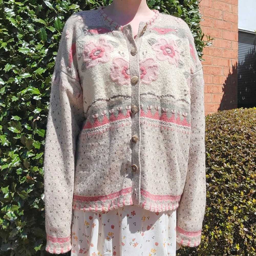 Woolrich vintage floral cardigan in pink and neut… - image 6