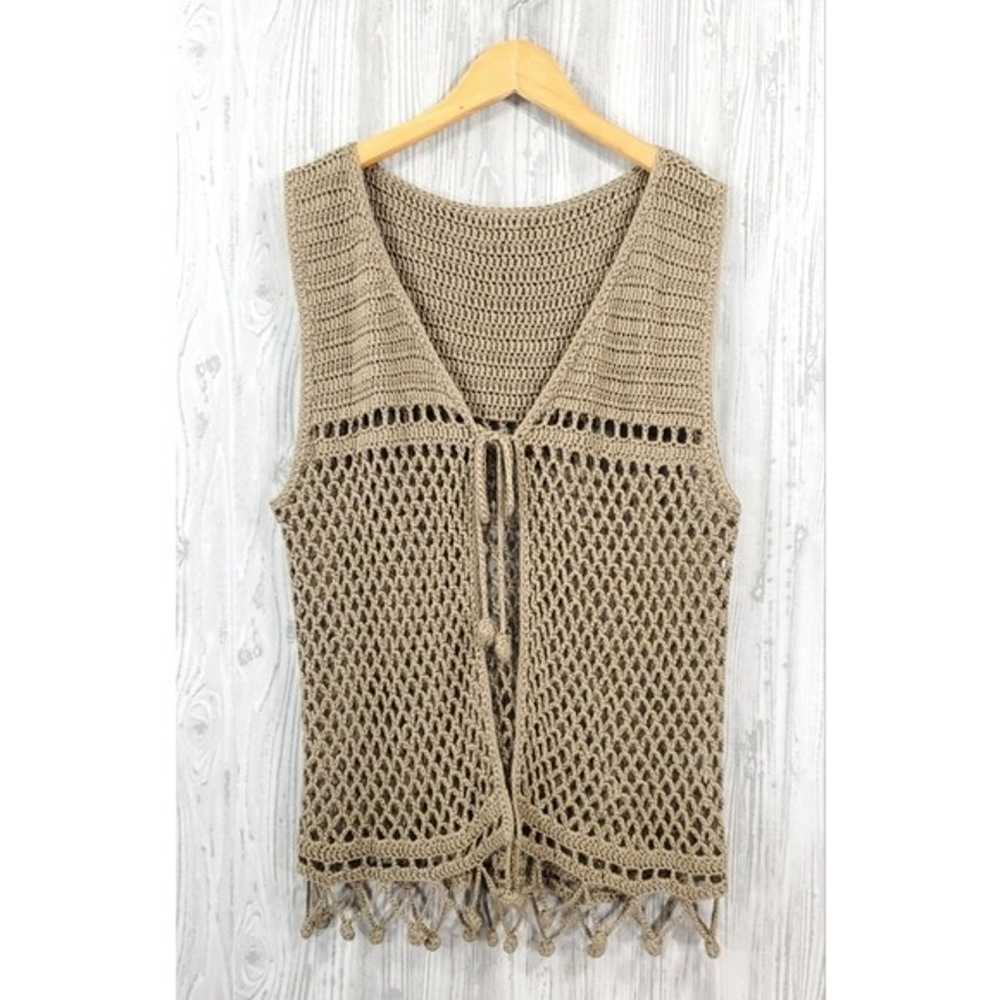 Handmade Vintage Crochet Vest Bohemian Coastal Co… - image 1