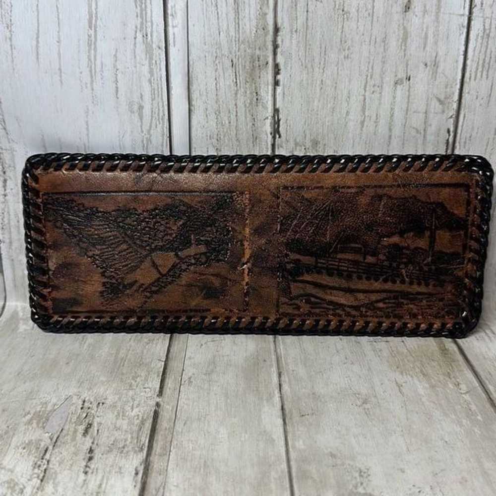 Vintage Leather Tooled Wallet / Bill Fold Boat De… - image 1