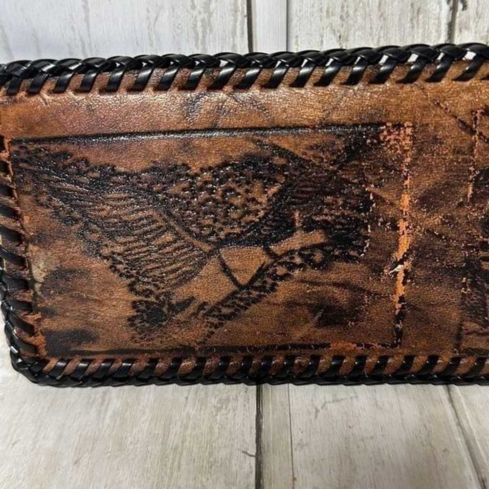 Vintage Leather Tooled Wallet / Bill Fold Boat De… - image 3