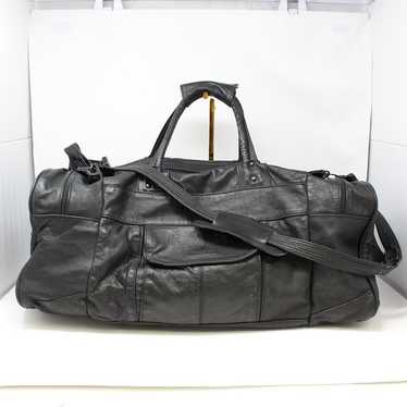Vintage Leather Duffle Travel Bag Black
