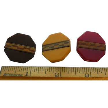 Unusual Bakelite Buttons 3 with Wood Parquetry